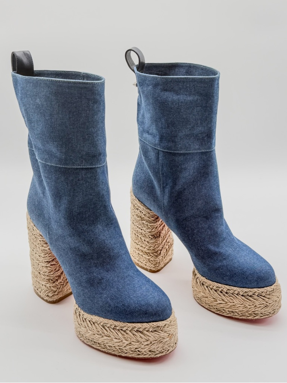 Christian Louboutin Denim Platform Ankle Boots  Espadrille Block Heel 130 EU 38